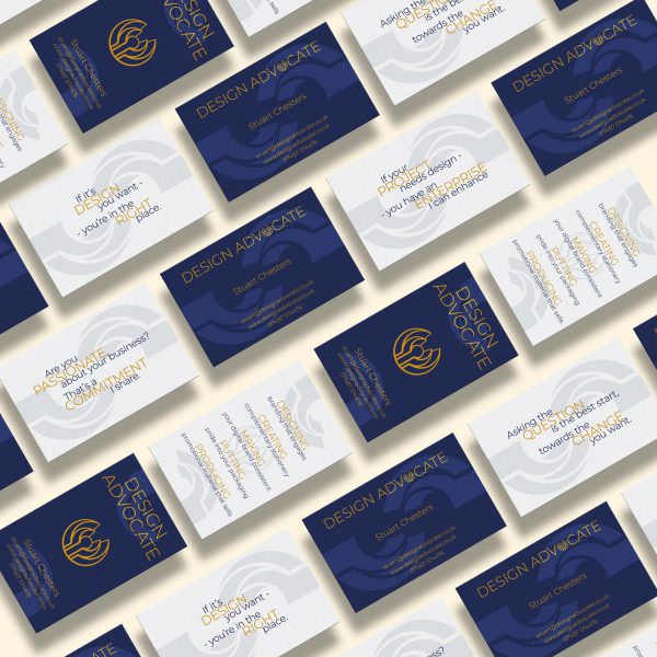 A Business Card for Every Occassion Mock-Up showing Design Advocate Cards