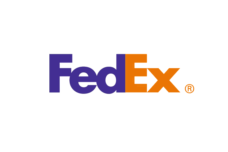 FedEx logo showing creative use of negative space to create an arrow face right between the touching E and x.