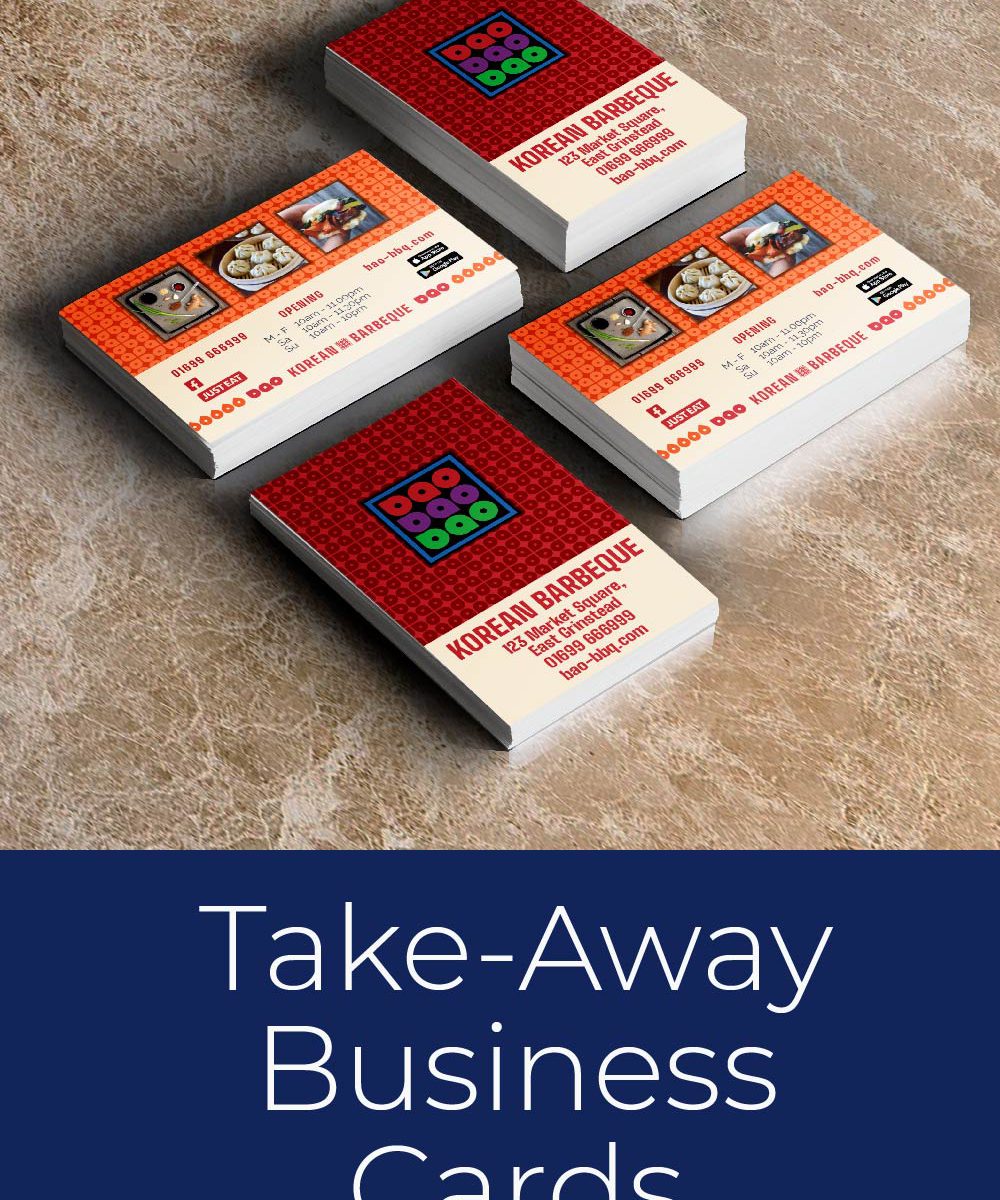 Take-Away Business Cards designed by Design Advocate, showing a stack of 4 cards